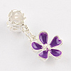 Silver Color Plated Flower Metal Alloy Enamel European Dangle Charms X-ENAM-Q421-28-2