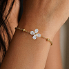925 Sterling Silver Pave Clear Water Drop Cubic Zirconia Flower Link Bracelets for Women Daily Casual Gift MI7904-1-3
