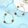 Raw Natural Amber & Rose Quartz Nuggets & Cultured Freshwater Pearl Beaded Bracelets BJEW-JB14288-1