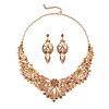 Flower Alloy Rhinestone Pendant Necklaces & Stud Dangle Earrings Sets WG248C9-01-3