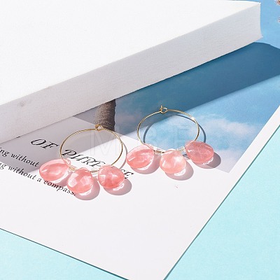 Gemstone Teardrop Beaded Hoop Earrings for Women EJEW-JE04787-1