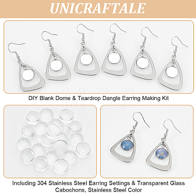 DIY Blank Dome & Teardrop 304 Stainless Steel Dangle Earring Making Kit EJEW-UN00003-1