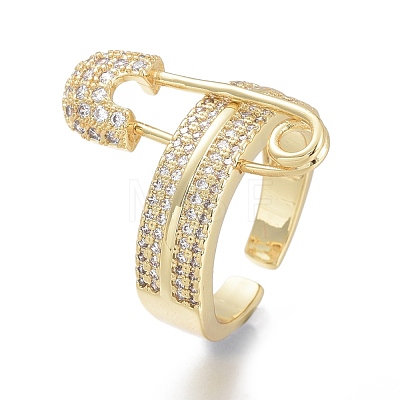 Brass Micro Pave Clear Cubic Zirconia Cuff Rings RJEW-O037-02G-1