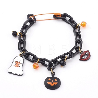 Halloween Theme Alloy Enamel Charm Bracelets BJEW-JB05978-1