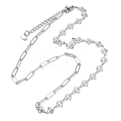 Saint Patrick's Day 304 Stainless Steel Clover Link Chain and Paperclip Chain Necklaces for Women NJEW-JN06170-1
