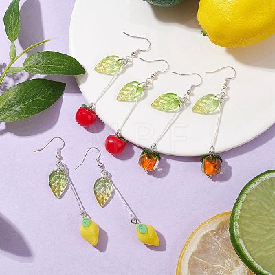 3 Pairs 3 Style Fruit Glass Dangle Earrings EJEW-TA00352-1