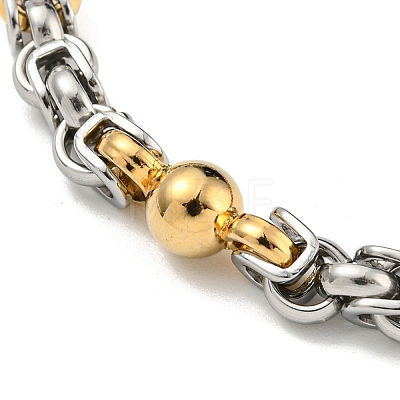 Two Tone 304 Stainless Steel Round Link & Byzantine Chain Bracelet BJEW-B078-28GP-1