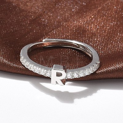 S925 Sterling Silver Adjustable Letter Rings for Women RJEW-M068-01P-R-1