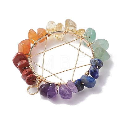 Chakra Gemstone Chips Copper Wire Wrapped Pendants PALLOY-JF02554-01-1