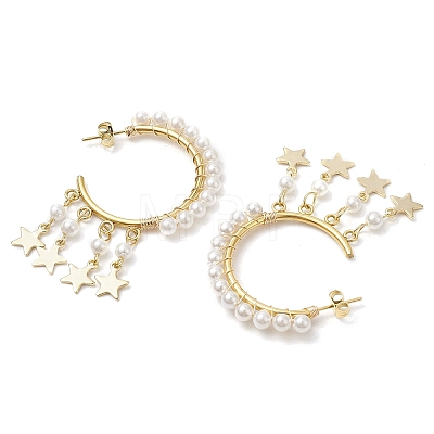 Star Shell Pearl Dangle Stud Earrings EJEW-JE06186-01-1