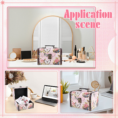 1Pc Butterfly Printed PU Leather Treasure Chest Boxes for Trinkets CON-WR0001-21-1