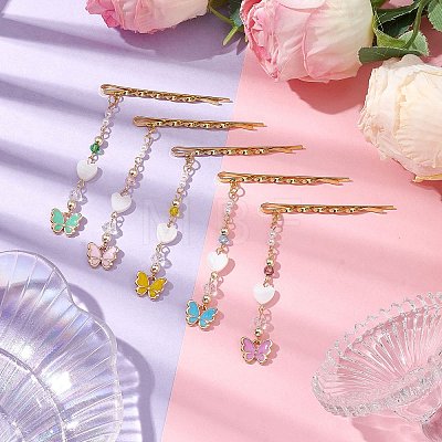 Heart Shell Pearl & Alloy Enamel Butterfly Charm Hair Bobby Pin PHAR-JH00109-1