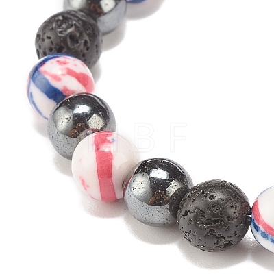 Natural Lava Rock & Synthetic Hematite & Ocean White Jade(Dyed) Round Beaded Stretch Bracelet BJEW-JB07972-01-1