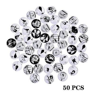 50Pcs Retro Black and White Picture Glass Cabochons GGLA-SZ0001-24-1