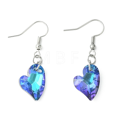 Heart Faceted Glass Dangle Earrings EJEW-JE05325-1