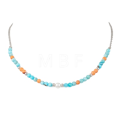 3Pcs 3 Colors Dyed Round Natural Persian Jade Beaded Nekclaces NJEW-JN05624-1