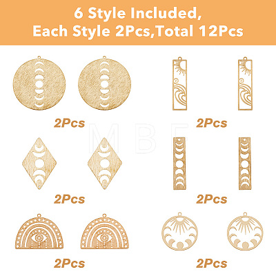12Pcs 6 Style Brass Pendants KK-FH0005-98-1