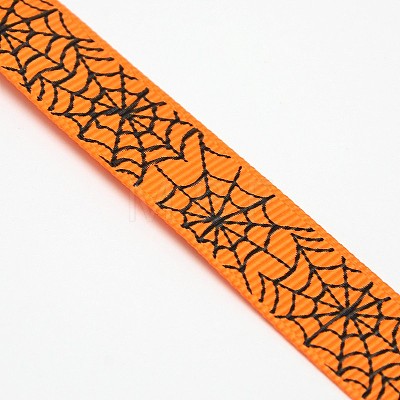 Halloween Ornaments Spider Web Pattern Printed Grosgrain Ribbons SRIB-L005-16mm-03-1