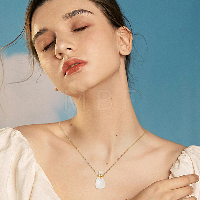Natural Quartz Crystal Faceted Perfume Bottle Pendant 304 Stainless Steel Cable Chain Necklaces NJEW-WH0002-268E-1