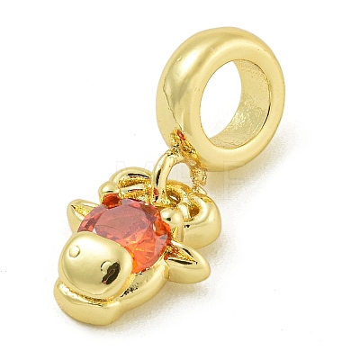 Rack Plating Brass Pave Orange Red Cubic Zirconia Cattle Head European Dangle Charms KK-Z067-47G-1