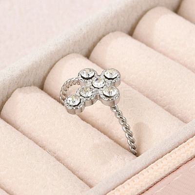 304 Stainless Steel Crystal Rhinestone Cuff Rings for Women RJEW-G338-03P-1