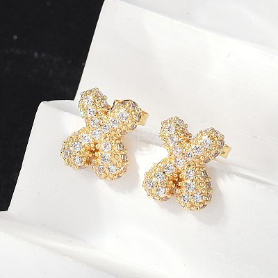 Brass Micro Pave Cubic Zirconia Stud Earrings EJEW-Z091-04G-X-1