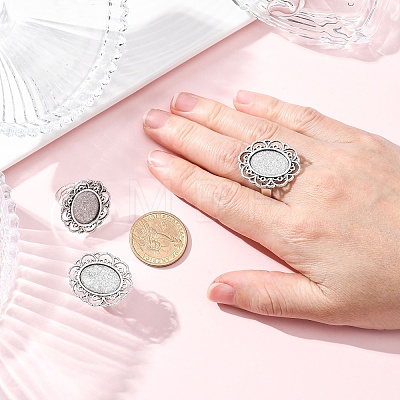 Vintage Adjustable Iron Flower Finger Ring Components Alloy Cabochon Bezel Settings X-PALLOY-O036-19AS-1