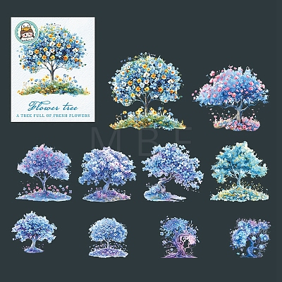 10Pcs 10 Styles Flower Tree Waterproof PET Stickers DIY-G121-03D-1