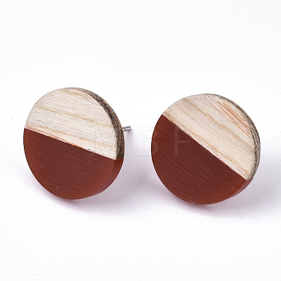 Resin & Wood Stud Earrings EJEW-N017-003A-C03-1