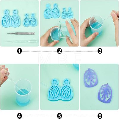 Olycraft DIY Leaf Dangle Stud Earrings Silicone Molds DIY-OC0003-96-1