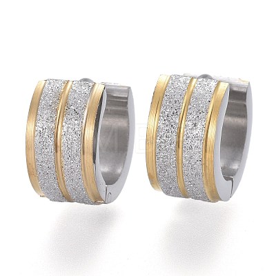 Two Tone Textured 304 Stainless Steel Huggie Hoop Earrings EJEW-L252-012GP-1