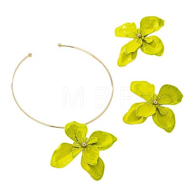 Flower Alloy Stud Earrings & Pendant Choker Sets for Women WGECDA8-01-1