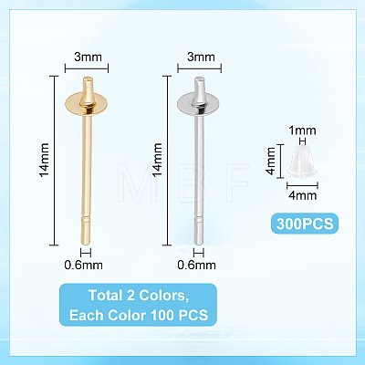 Unicraftale 200Pcs 2 Color 304 Stainless Steel Stud Earring Findings STAS-UN0055-93-1