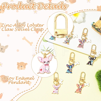10Pcs 10 Styles Alloy Enamel Dog with Bone Pendant Decorations HJEW-YW00297-1