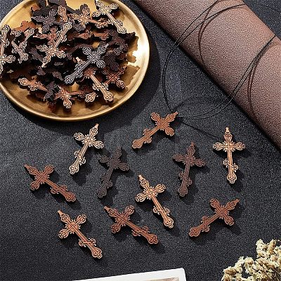  DIY Cross Pendant Necklace Making Kit WOOD-NB0002-09-1