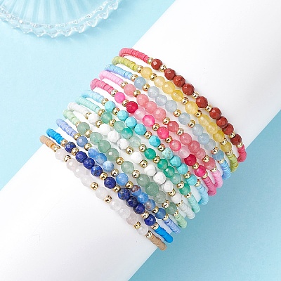12Pcs Glass Seed Bead & Natural Mixed Gemstone Beads Bracelets for Women BJEW-MZ00311-1
