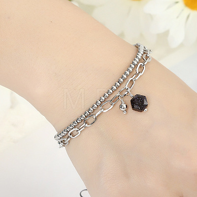 Synthetic Blue Goldstone Hexagon Charm Double Layer Bracelets WG0C9E5-01-1