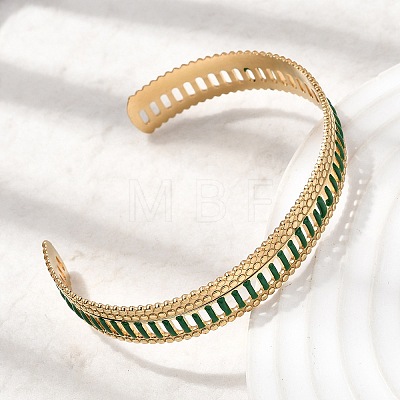 304 Stainless Steel Enamel Open Cuff Bangles BJEW-K264-07G-1