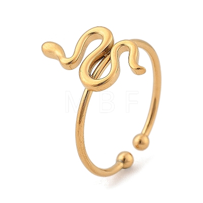 Snake 304 Stainless Steel Open Cuff Ring for Women RJEW-M049-02G-1