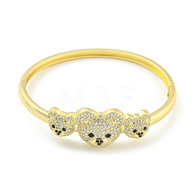 Bear Brass Micro Pave Clear & Black Cubic Zirconia Hinged Bangles for Women BJEW-Z062-11G-1