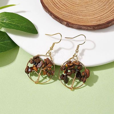Natural Tiger Eye Chips Dangle Earrings EJEW-JE05726-03-1