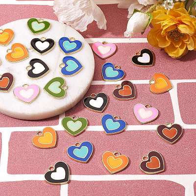 36Pcs 6 Colors Rack Plating Light Gold Alloy Enamel Pendants ENAM-SZ0002-08-1