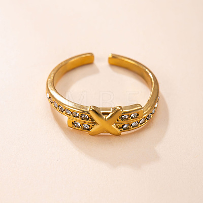 304 Stainless Steel Rhinestone Cuff Open Rings WG0D57E-01-1