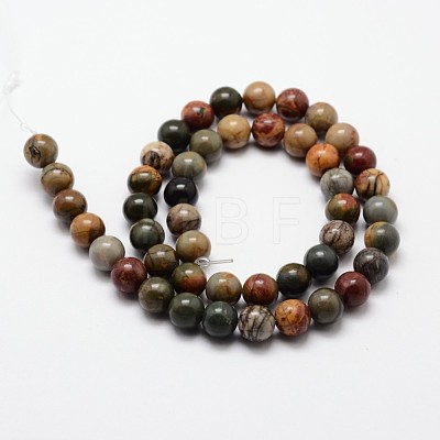 Natural Polychrome Jasper/Picasso Stone/Picasso Jasper Bead Strands G-O155-02A-6mm-1