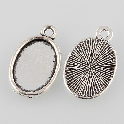 Tibetan Style Antique Silver Alloy Flat Oval Pendant Cabochon Settings TIBEP-M022-35AS-1