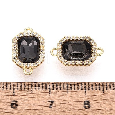 Brass Micro Pave Clear Cubic Zirconia and Glass Connector Charms X-KK-N287-28G-1