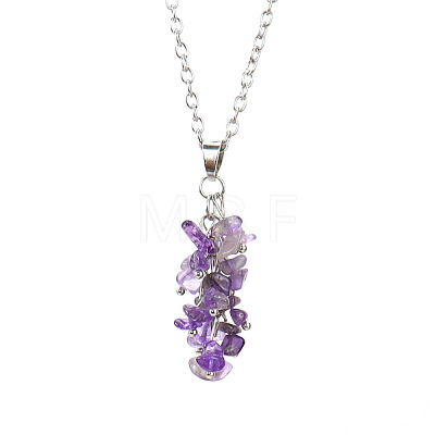 Natural Gemstone Chip Beads Tassel Alloy Cable Chain Necklaces WGF6F78-01-1