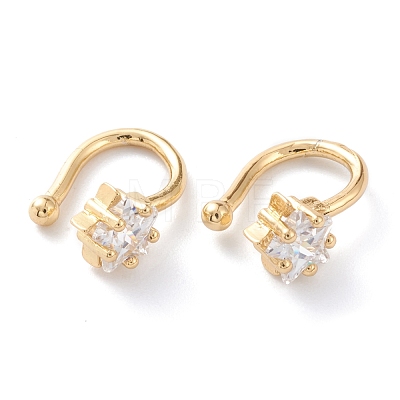 Brass Micro Pave Clear Cubic Zirconia Cuff Earrings EJEW-H109-02G-1