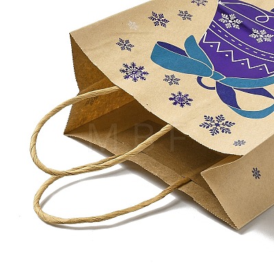 Christmas Theme Blue Printed Kraft Paper Tote Bags with Handles ABAG-B006-04C-1