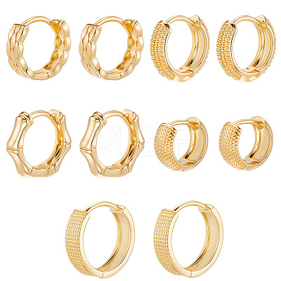 5 Pairs 5 Style Rack Plating Ring Brass Hoop Earrings for Women EJEW-BBC0001-97-1